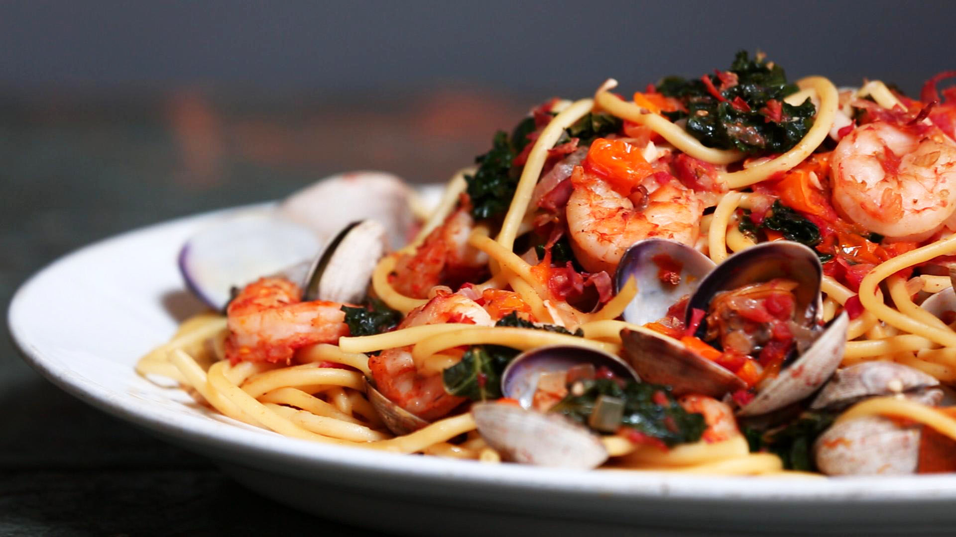 Emeril's Shrimp, Clams, Kale and Pasta